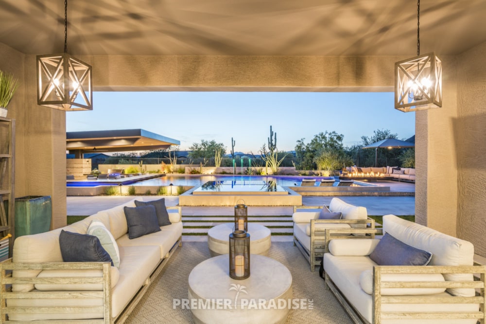 custom pool perimeter overflow spa with cantilevered outdoor kitchen scottsdale arizona 11