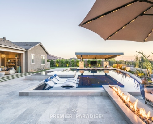 custom pool perimeter overflow spa with cantilevered outdoor kitchen scottsdale arizona 3