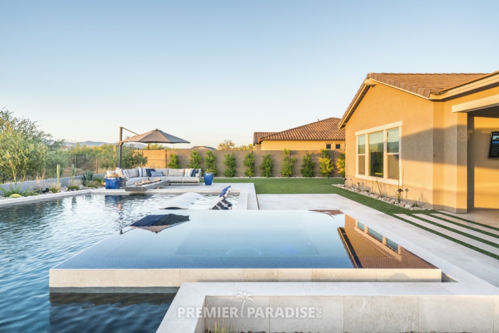 custom pool perimeter overflow spa with cantilevered outdoor kitchen scottsdale arizona 5