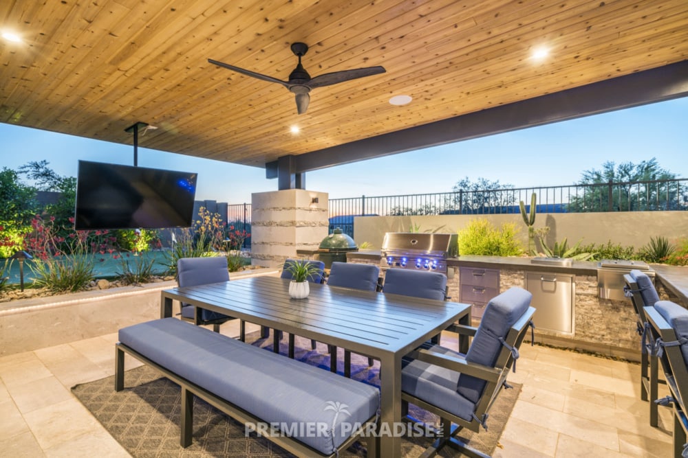 custom pool perimeter overflow spa with cantilevered outdoor kitchen scottsdale arizona 7